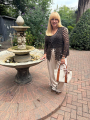 Chocolate Tie Front Crochet Cardi Lottie