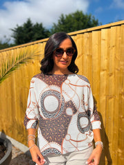 Chocolate Greek Key Multi Pattern Knit Top Dawn