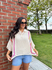 Stone Crochet Collared Knit Bonnie