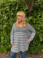 Grey Stripe Knitted Jumper Anne