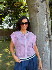 Pink Crochet Net Sleeveless Jacket Sharon