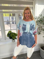 Light Blue Brushed Floral Print Top Alexis