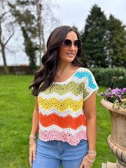 Multicolour Rainbow Open Knit Top Marian