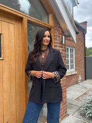 Black Leopard Lined Blazer Ashley