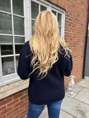 Navy Luxury Collared Floral Knit Eve