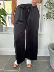 Black Pull On Wide Leg Velour Trousers