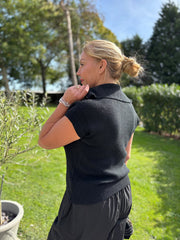 Black Collared Short Sleeve Knit Annie