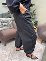 Black Pull on Cuffed Trousers Raven