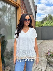 White Lace Tassel Hem Top Georgia