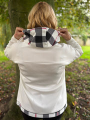 Winter White Checked Trim Sweat Top Iris