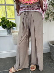 Mocha Tie Detail Wrap Trousers