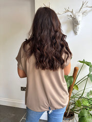 Mocha Metallic Shimmer V Neck Tee Janine