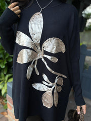 Black Applique Flower Knit Ella