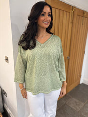 Green Marl Crochet Detail Top Cora