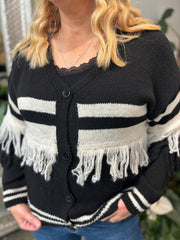 Black Fringed Stripe Cardigan Fiona