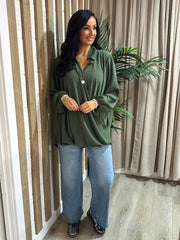 Khaki Crepe Crossover Blouse Tiffany