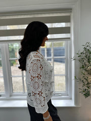 White Floral Applique Crochet Cardi Carys
