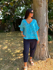 Blue Bubble Cotton Paisley Top Kimberly