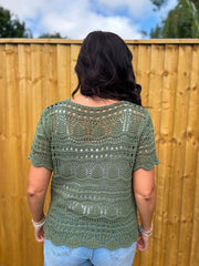Khaki Crochet Knit Top Selina