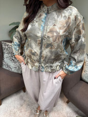 Sage Shimmer Floral Bomber Jacket Adele