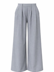 Grey Tailored Wide Leg Pleat Trousers