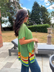 Lime Pink Striped Hem Loose Knit Jenna
