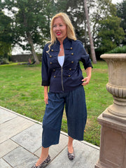 Navy Military Suedette Jacket Cheryl