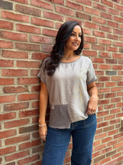 Mocha Asymmetric Panel Flower Top Adele