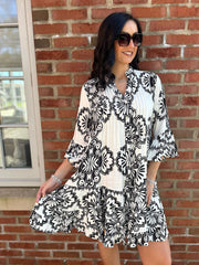 White Patterned Pleat Detail Dress Rose