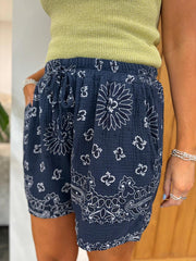 Navy Paisley Bubble Cotton Shorts