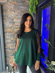 Green Sparkle Mesh Sleeve Top Lucy