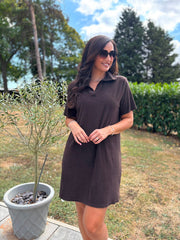 Chocolate Collared Towelling Dress Natasha