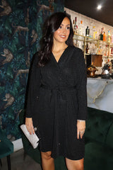 Black Diamante Sparkle Belted Dress Ruth
