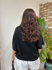 Black Gathered Hem Bubble Cotton Top Ginny