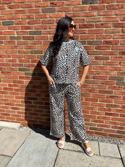 Blue Premium Leopard Pull on Wide Leg Trousers