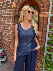 Navy Sequin Vest Top Rebecca