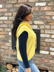 Butter Yellow Sleeveless Knitted Hoodie Sherida