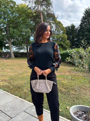 Black Applique Mesh Sleeve Knit Celine