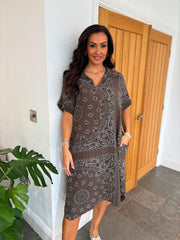 Chocolate Bubble Cotton Paisley Shirt Dress Jane