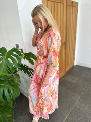 Orange Marble Shimmer Kaftan Dress Eliana