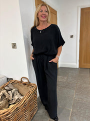 Black Bubble Cotton Trousers