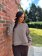 Cream Striped Sweat Top Mollie