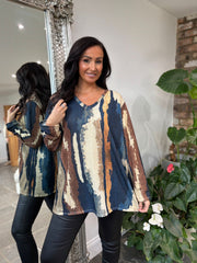 Navy Brushstroke Shimmer Top Trudie