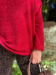 Red Chenille Silver Fleck Hoodie Lisa