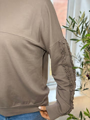 Mocha Ruffle Sleeve Sweatshirt Ava