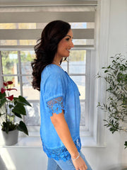 Royal Blue Bardot Tassel Top Adeline