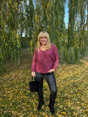 Wine Shimmer V Neck Knit Seren