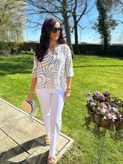 Grey Geometric Swirl Print Top Zoe