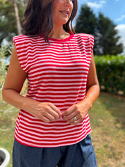 Red Sleeveless Diamante Stripe Top Caitlyn