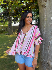 Chocolate Bubble Cotton Striped Top Kimberly